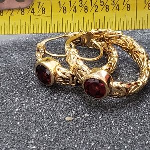 💕Gold Plated Hoops with Red Stone